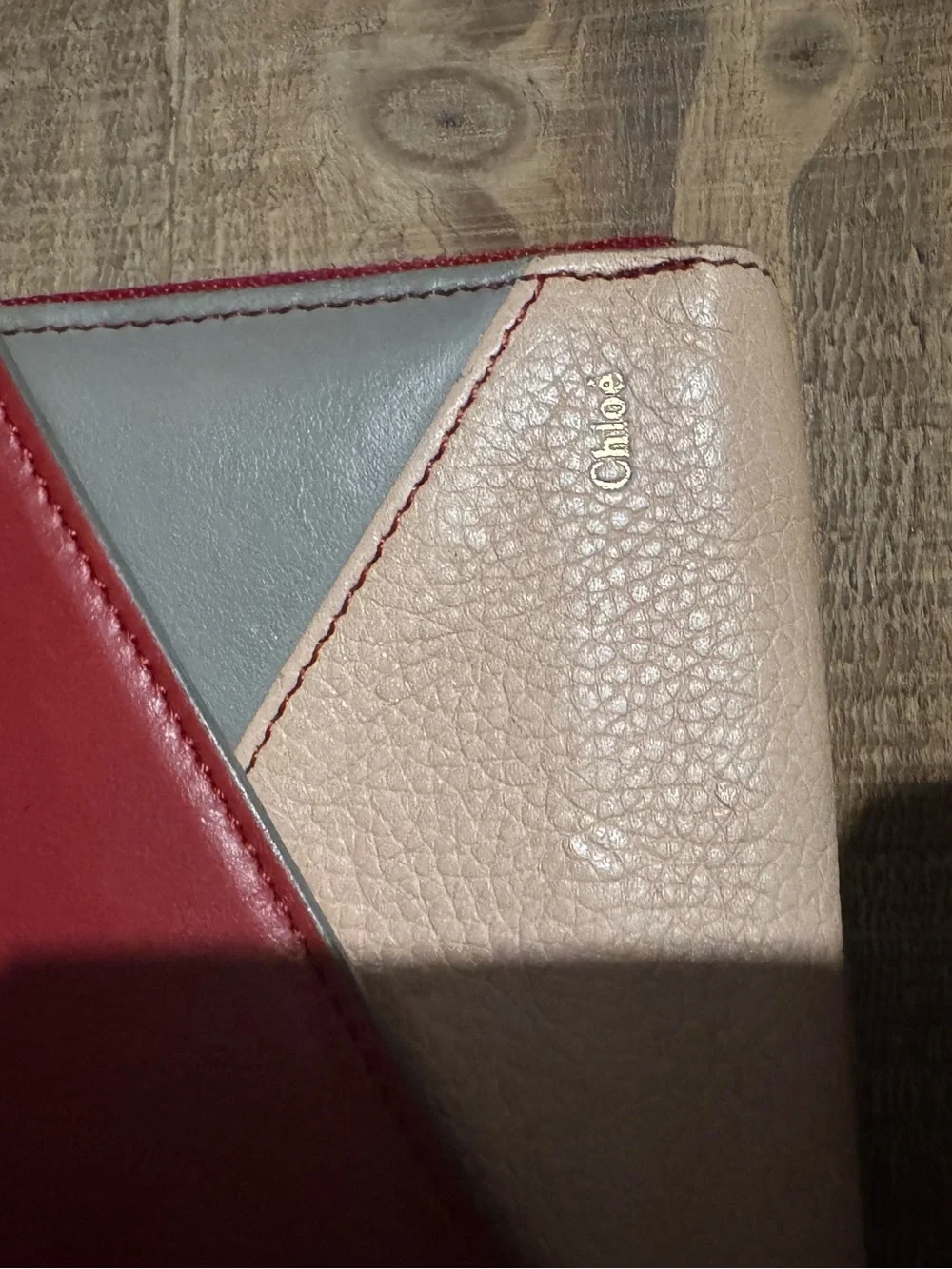 Chloé Colorblock Leather Zip Around Continental Wallet Pink Burgundy Gray